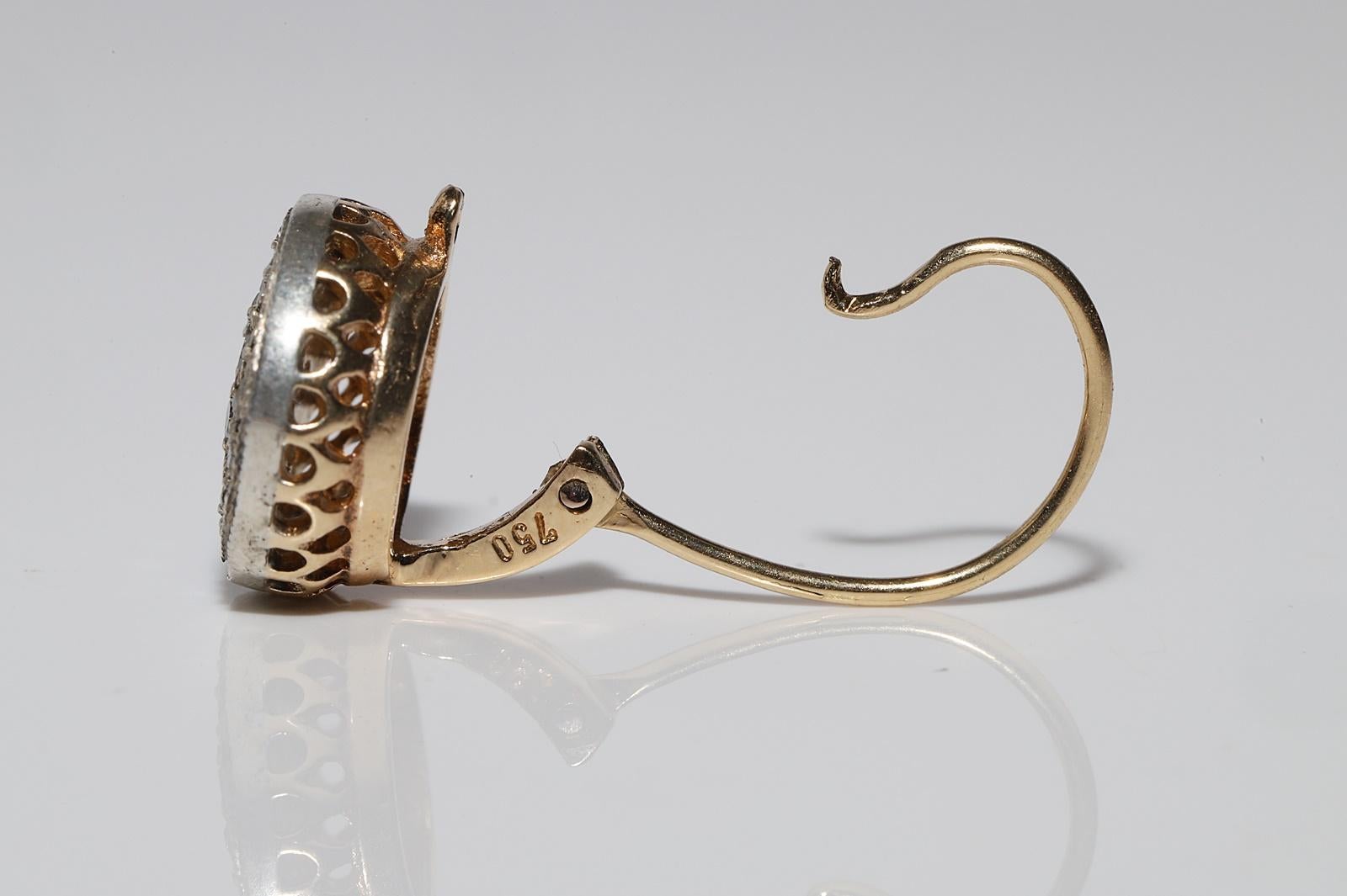 Antiguo Circa 1900s Oro 18k Plata Superior Diamante Natural Decorado Pendiente en venta 6