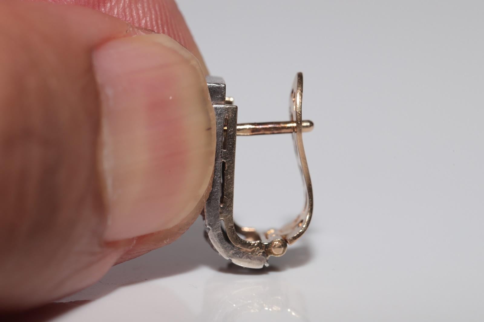 Antiker Ohrring, um 1900, 18 Karat Gold, Platin, Silber, natürlicher Diamant, dekoriert im Angebot 7