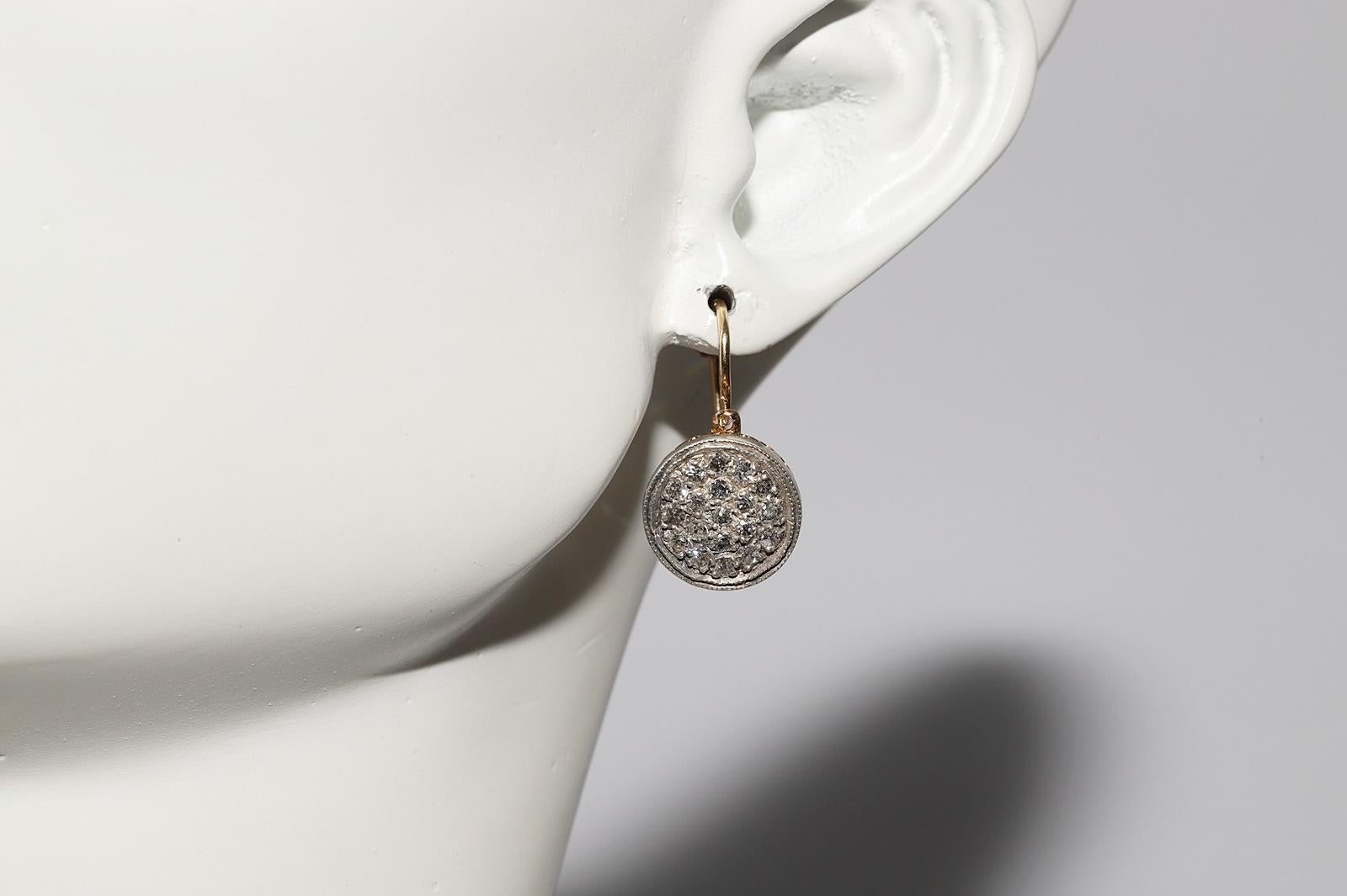 Antiguo Circa 1900s Oro 18k Plata Superior Diamante Natural Decorado Pendiente en venta 8