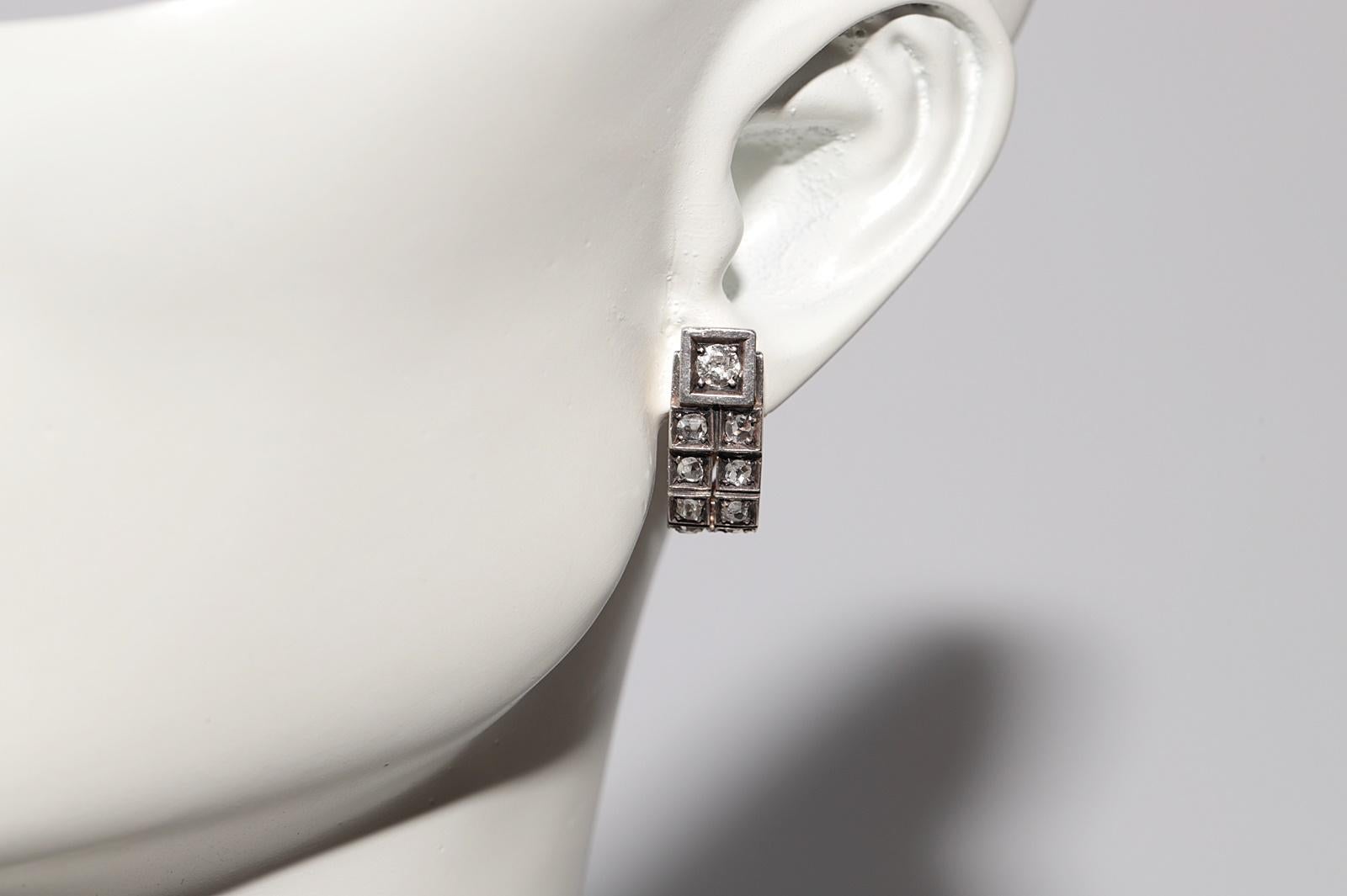 Antiker Ohrring, um 1900, 18 Karat Gold, Platin, Silber, natürlicher Diamant, dekoriert im Angebot 9