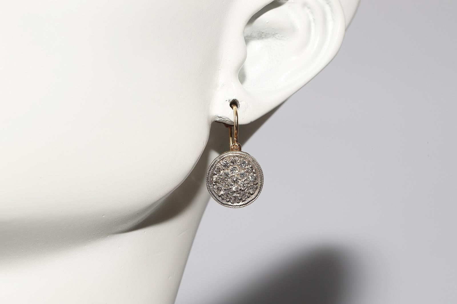 Antiguo Circa 1900s Oro 18k Plata Superior Diamante Natural Decorado Pendiente en venta 10