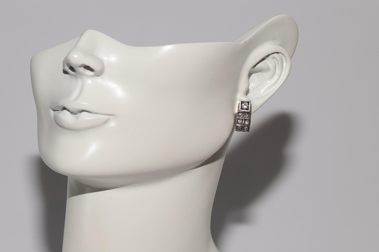 Antiker Ohrring, um 1900, 18 Karat Gold, Platin, Silber, natürlicher Diamant, dekoriert im Angebot 10