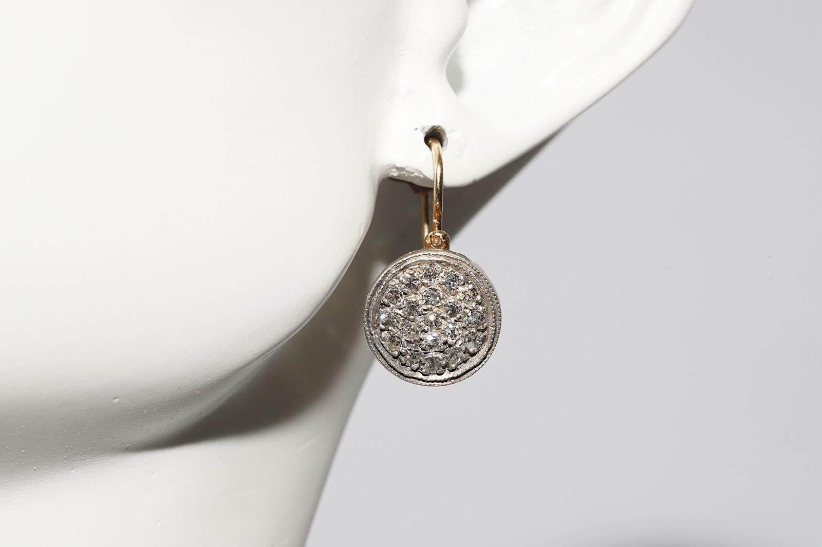 Antiguo Circa 1900s Oro 18k Plata Superior Diamante Natural Decorado Pendiente en venta 11