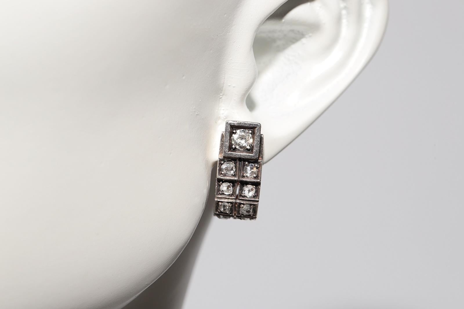 Antiker Ohrring, um 1900, 18 Karat Gold, Platin, Silber, natürlicher Diamant, dekoriert im Angebot 11