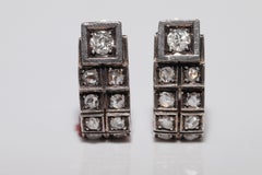 Antiker Ohrring, um 1900, 18 Karat Gold, Platin, Silber, natürlicher Diamant, dekoriert