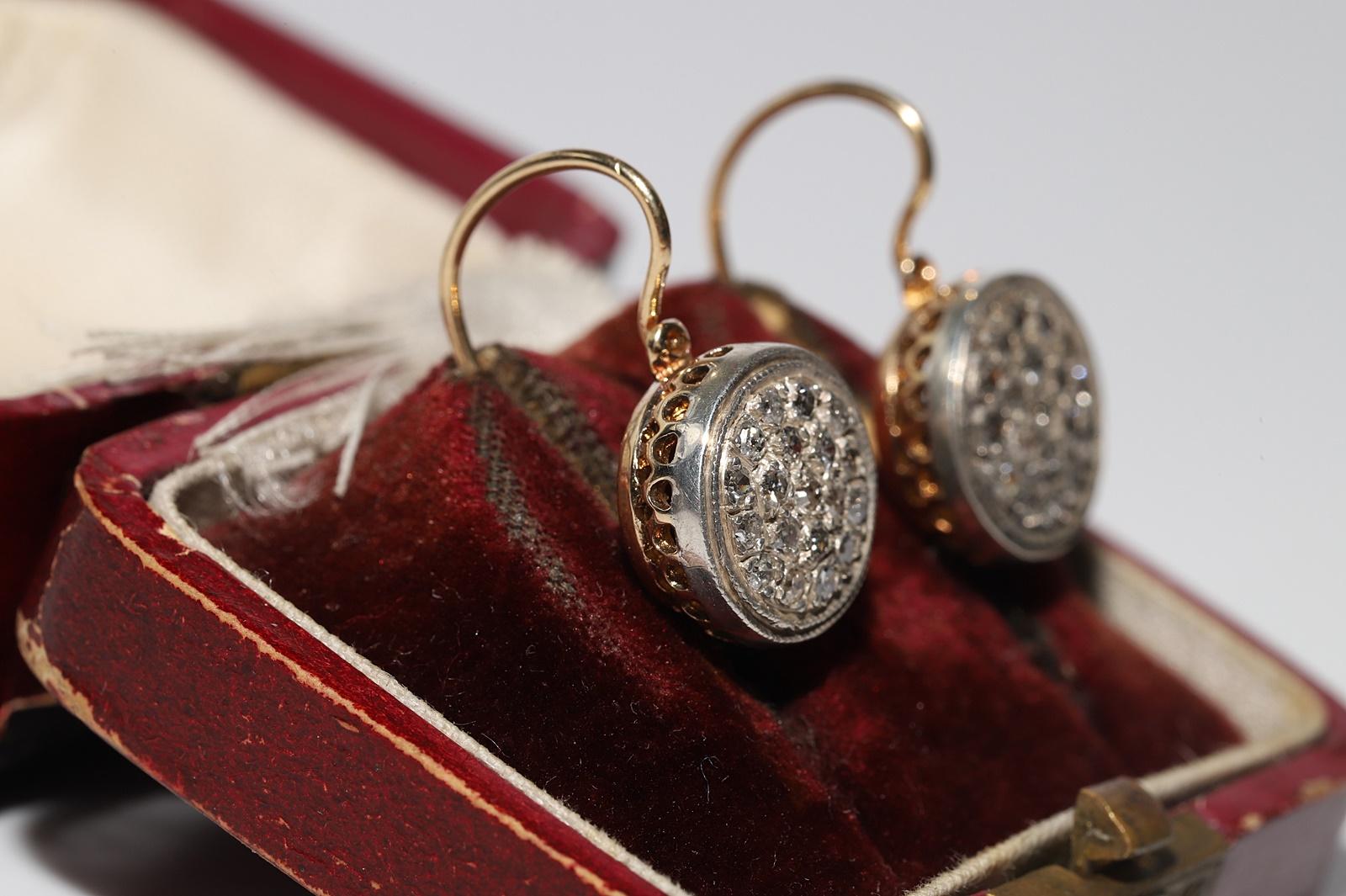 Vittoriano Antico orecchino decorato con diamanti naturali in oro 18k del 1900 A. Silver in vendita