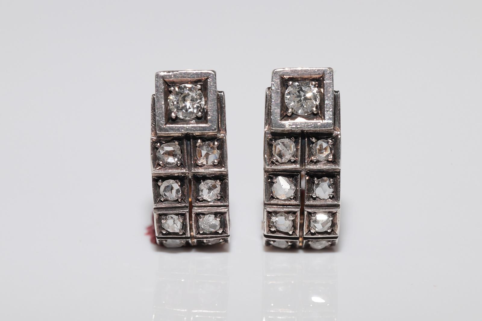 Antiker Ohrring, um 1900, 18 Karat Gold, Platin, Silber, natürlicher Diamant, dekoriert (Viktorianisch) im Angebot