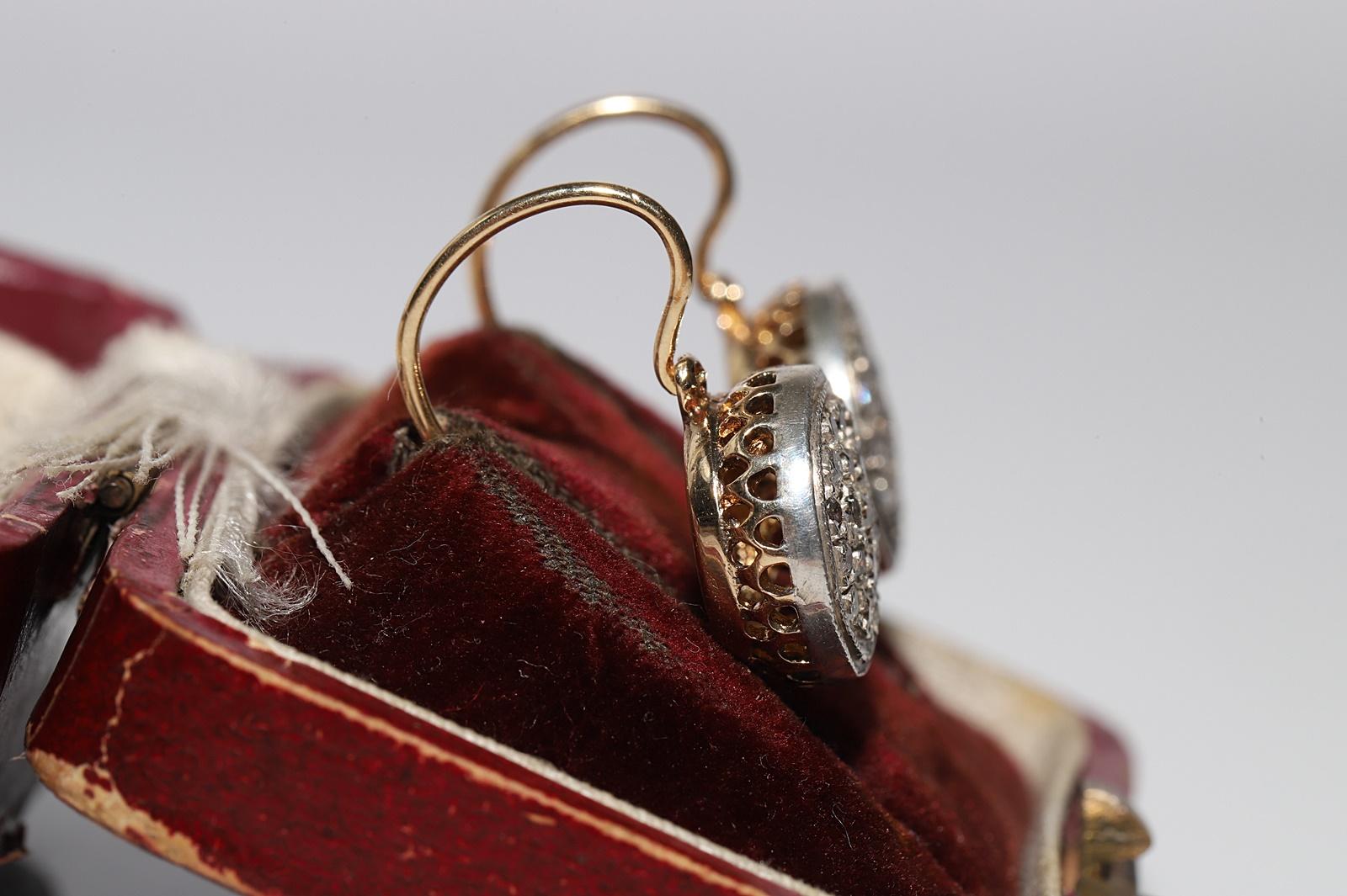 Antiguo Circa 1900s Oro 18k Plata Superior Diamante Natural Decorado Pendiente Corte brillante en venta