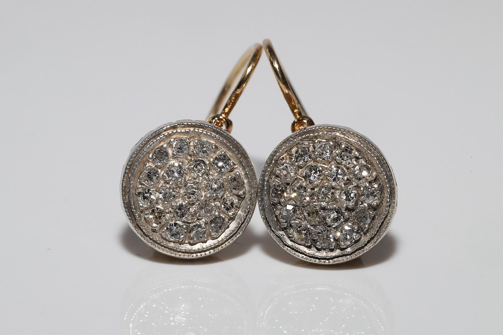 Antiguo Circa 1900s Oro 18k Plata Superior Diamante Natural Decorado Pendiente en Bueno estado para la venta en Fatih/İstanbul, 34