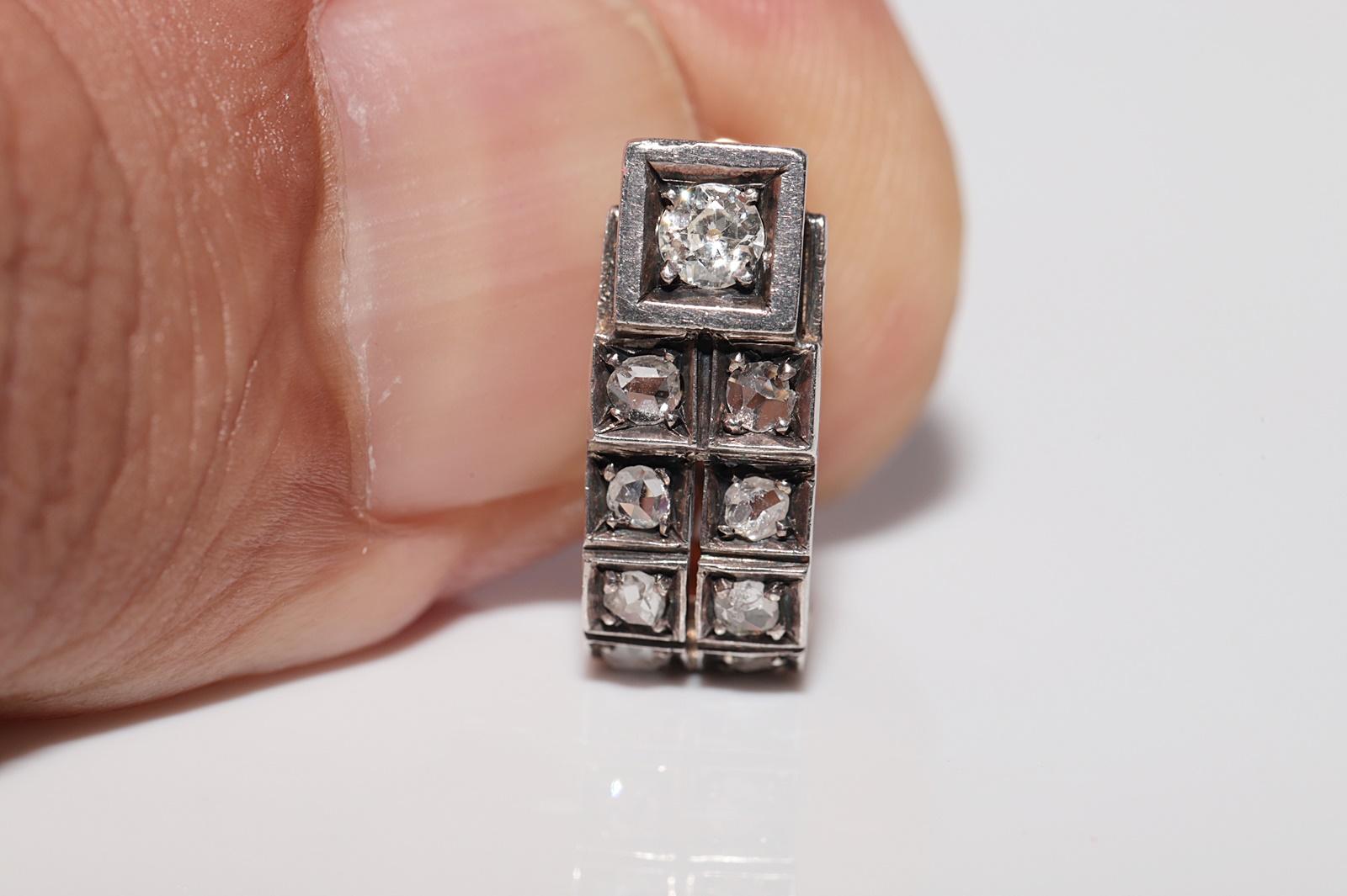 Antiker Ohrring, um 1900, 18 Karat Gold, Platin, Silber, natürlicher Diamant, dekoriert im Zustand „Gut“ im Angebot in Fatih/İstanbul, 34