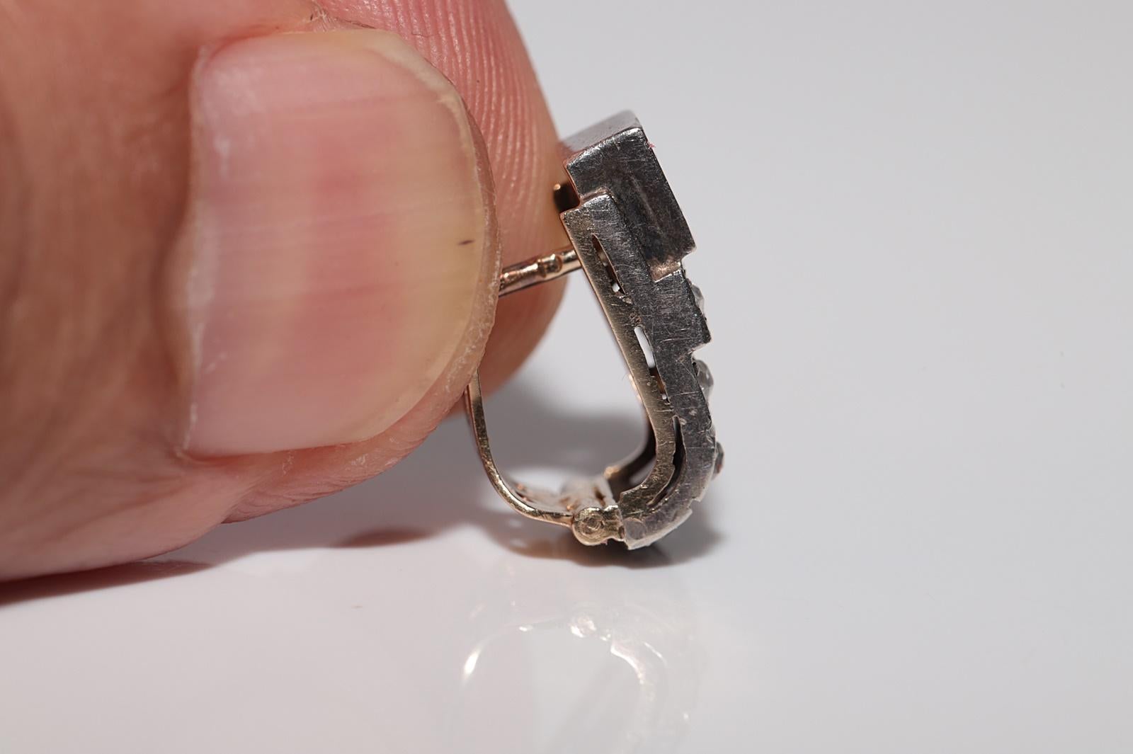 Antiker Ohrring, um 1900, 18 Karat Gold, Platin, Silber, natürlicher Diamant, dekoriert Damen im Angebot