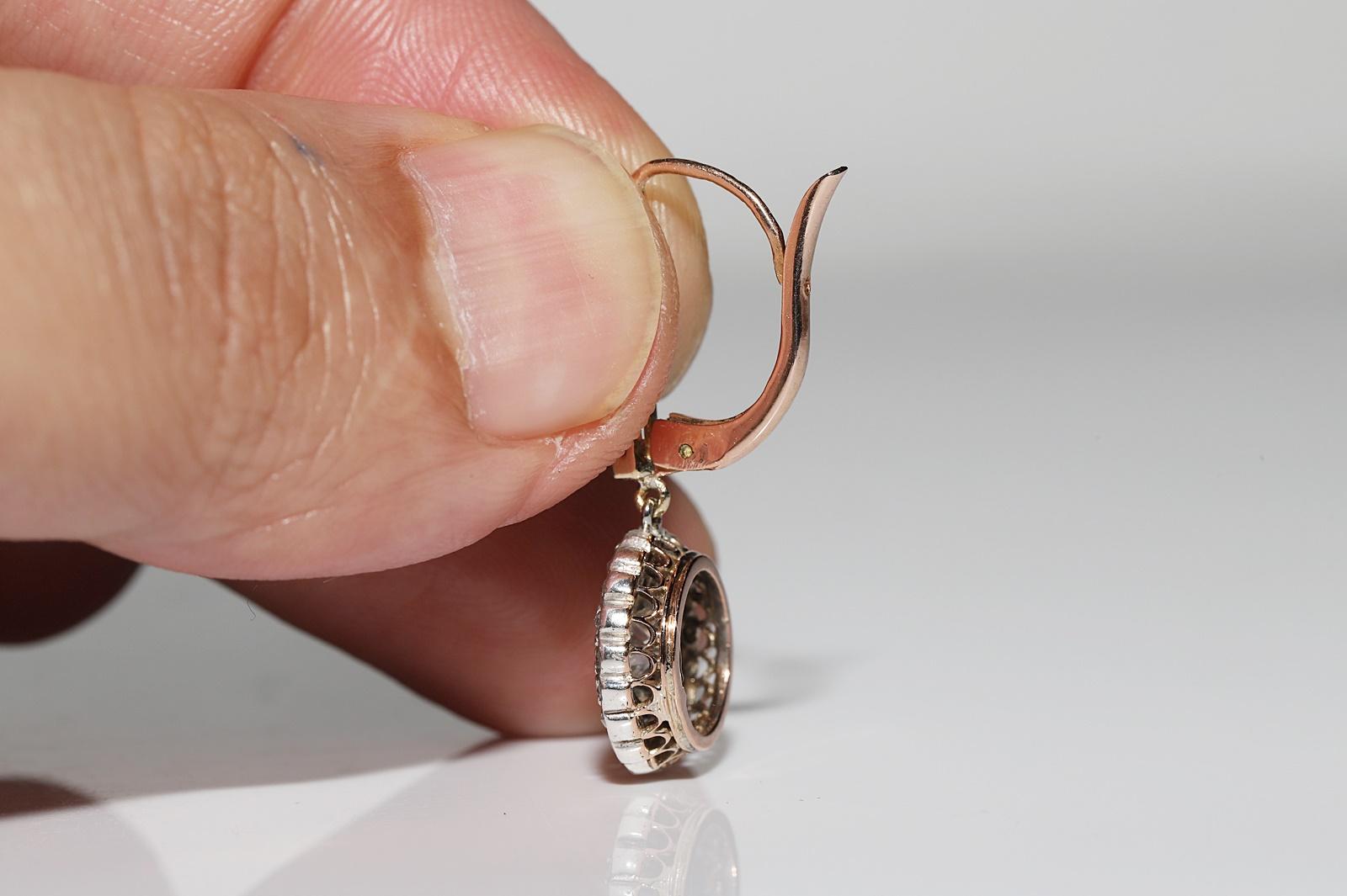 Antiker Ohrring, um 1900, 18 Karat Gold, Platin, Silber, natürlicher Diamant, dekoriert 1