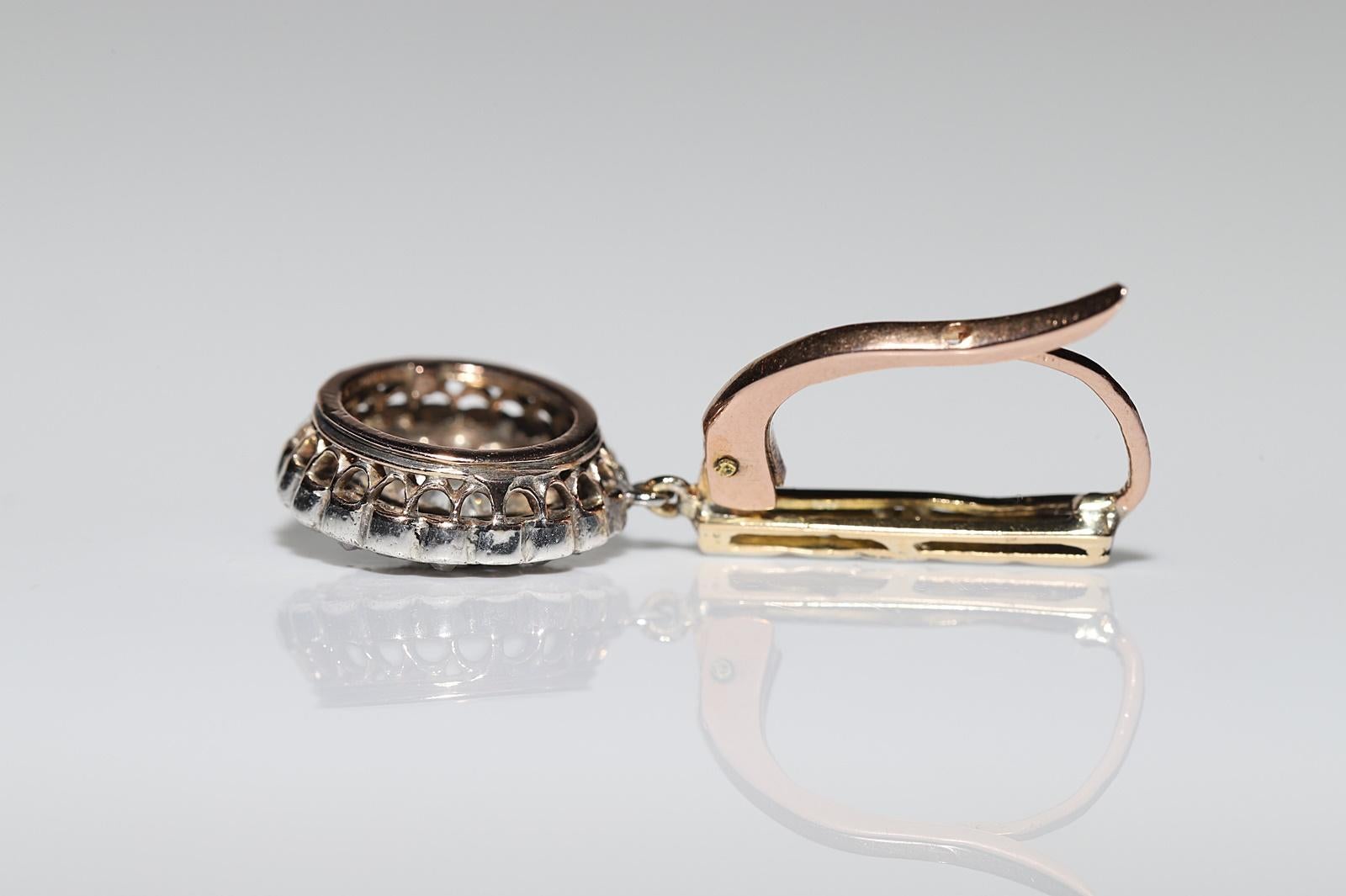 Antiker Ohrring, um 1900, 18 Karat Gold, Platin, Silber, natürlicher Diamant, dekoriert  im Angebot 2