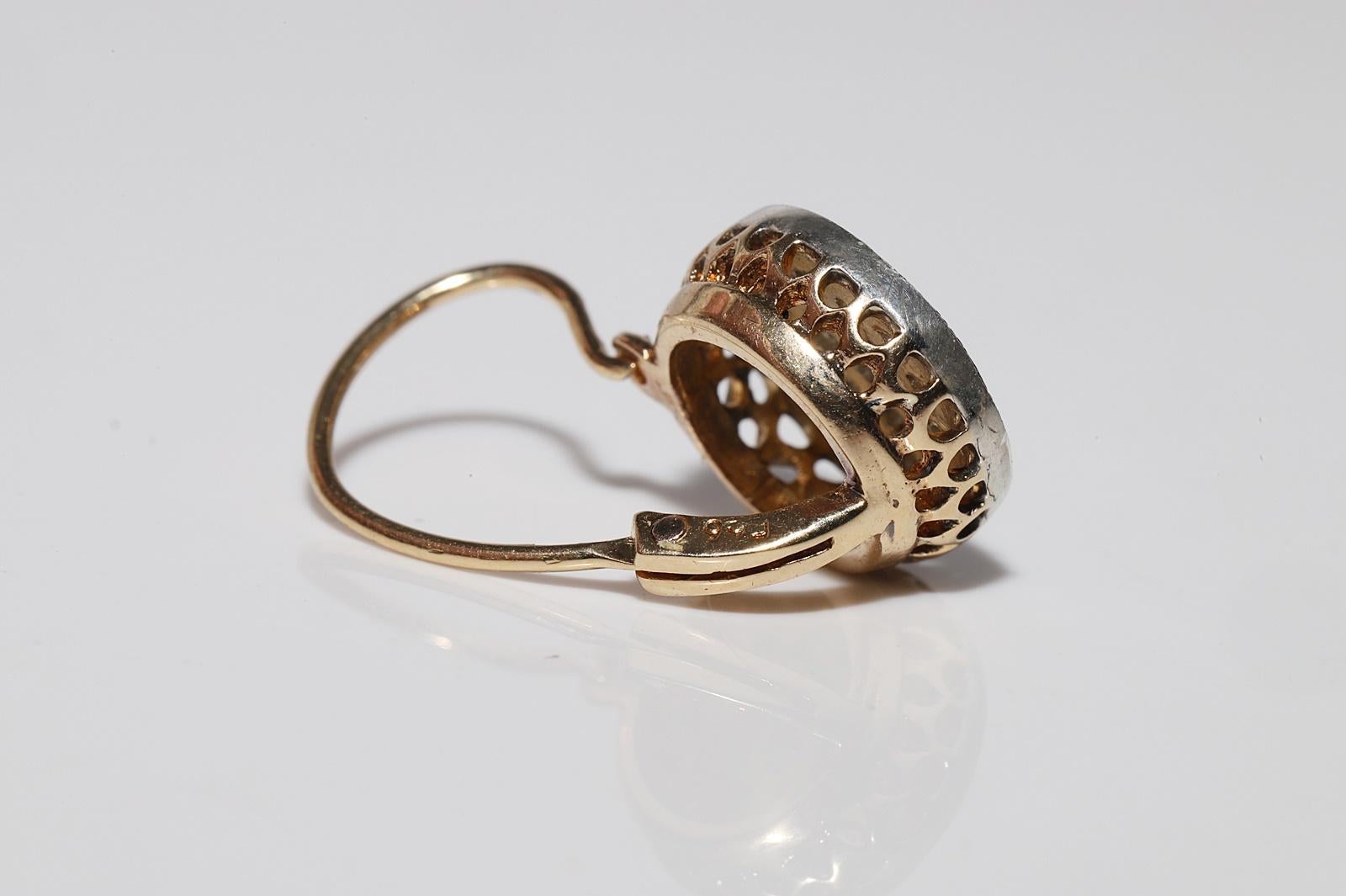 Antiguo Circa 1900s Oro 18k Plata Superior Diamante Natural Decorado Pendiente en venta 2