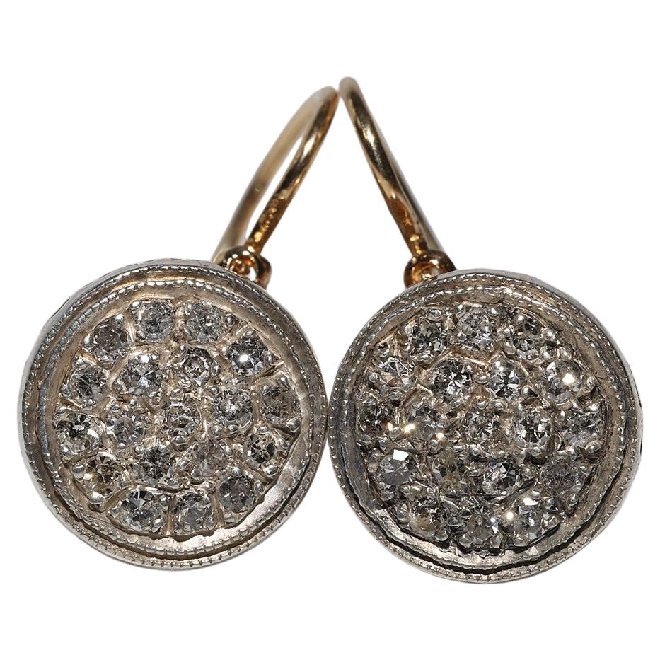 Antique Circa 1900s 18k Gold Top Silver Natural Diamond Decorated Earring