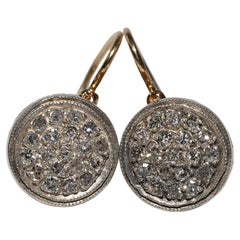 Antique Circa 1900s 18k Gold Top Silver Natural Diamond Decorated Earring