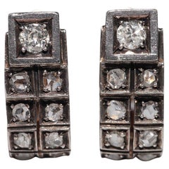 Antique Circa 1900s 18k Gold Top Silver Natural Diamond Decorated Earring