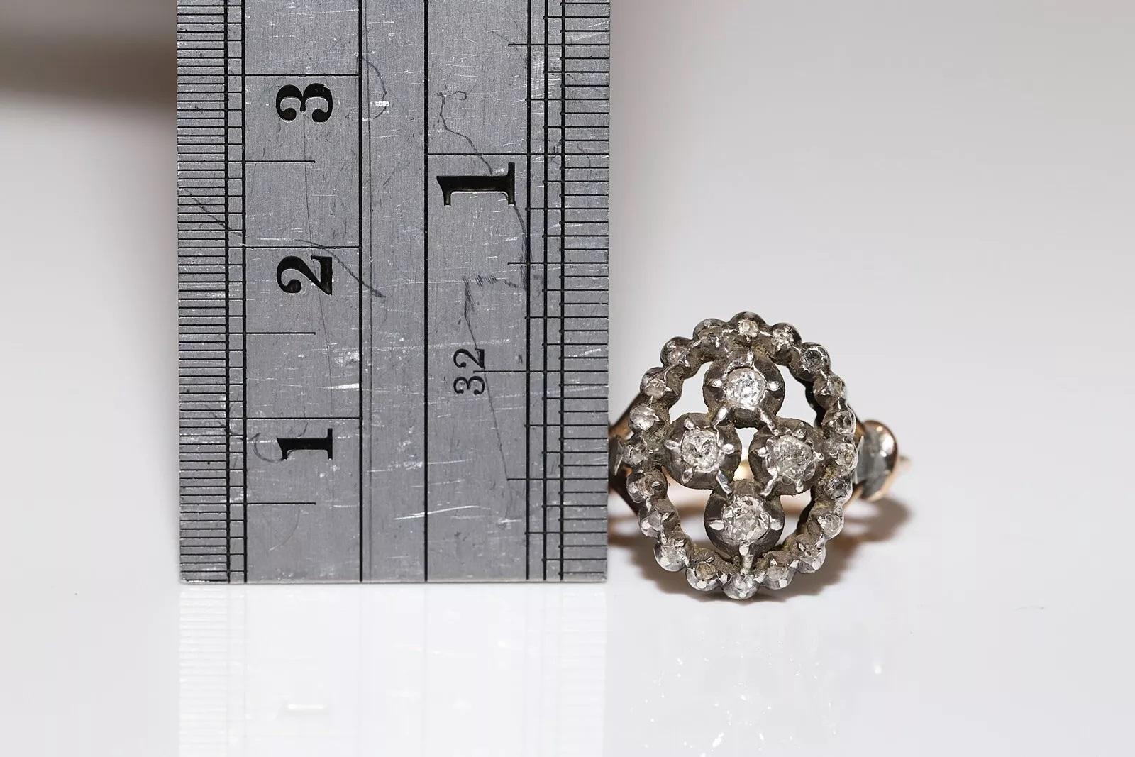 Antiker um 1900er Jahre 18k Gold Top Silber Natürlicher Diamant Dekorierter Ring im Angebot 5