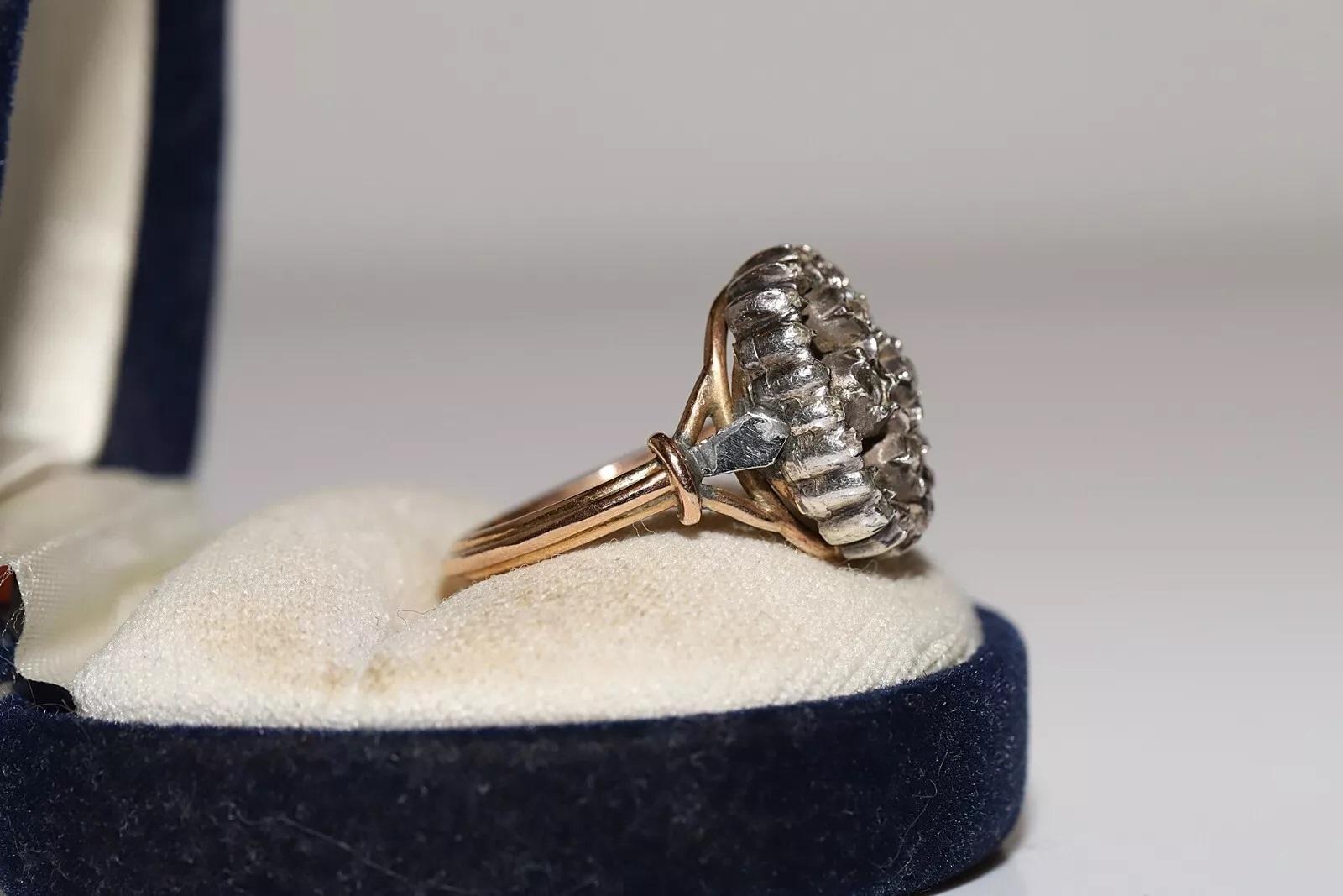 Antiker um 1900er Jahre 18k Gold Top Silber Natürlicher Diamant Dekorierter Ring Damen im Angebot