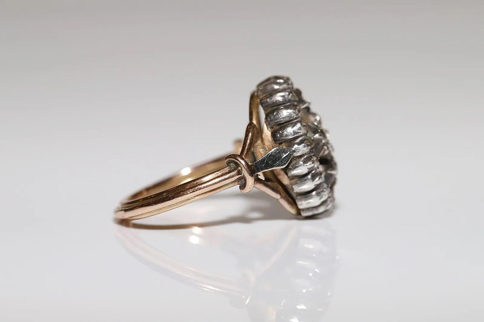 Antiker um 1900er Jahre 18k Gold Top Silber Natürlicher Diamant Dekorierter Ring im Angebot 3