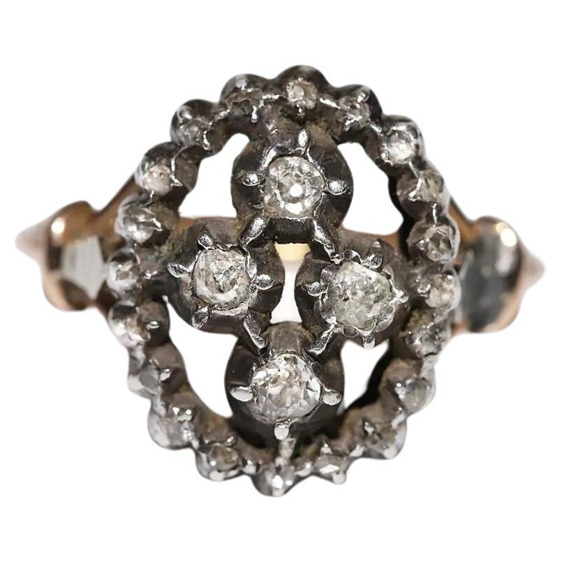 Anillo Antiguo Circa 1900s Oro 18k Plata Superior Decorado con Diamantes Naturales