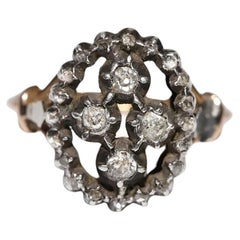 Antique Circa 1900s 18k Gold Top Silver Natural Diamond Decorated Ring