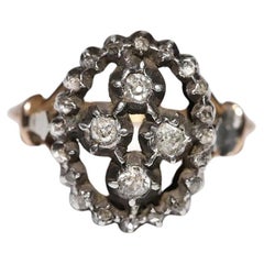 Anillo Antiguo Circa 1900s Oro 18k Plata Superior Decorado con Diamantes Naturales