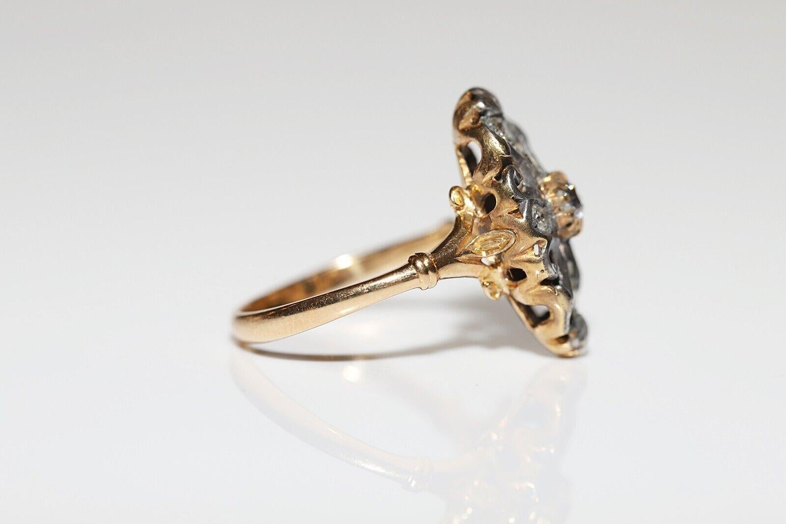 Antique Circa 1900s 18k Gold Top Silver Natural Diamond Navette Ring  In Good Condition For Sale In Fatih/İstanbul, 34