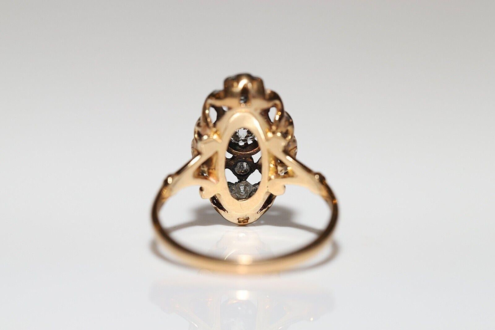 Women's Antique Circa 1900s 18k Gold Top Silver Natural Diamond Navette Ring  For Sale