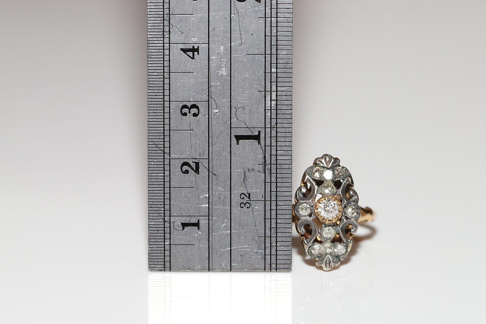 Antiker Navette-Ring, um 1900, 18 Karat Gold, Platin, Silber, natürlicher Diamant  im Angebot 1