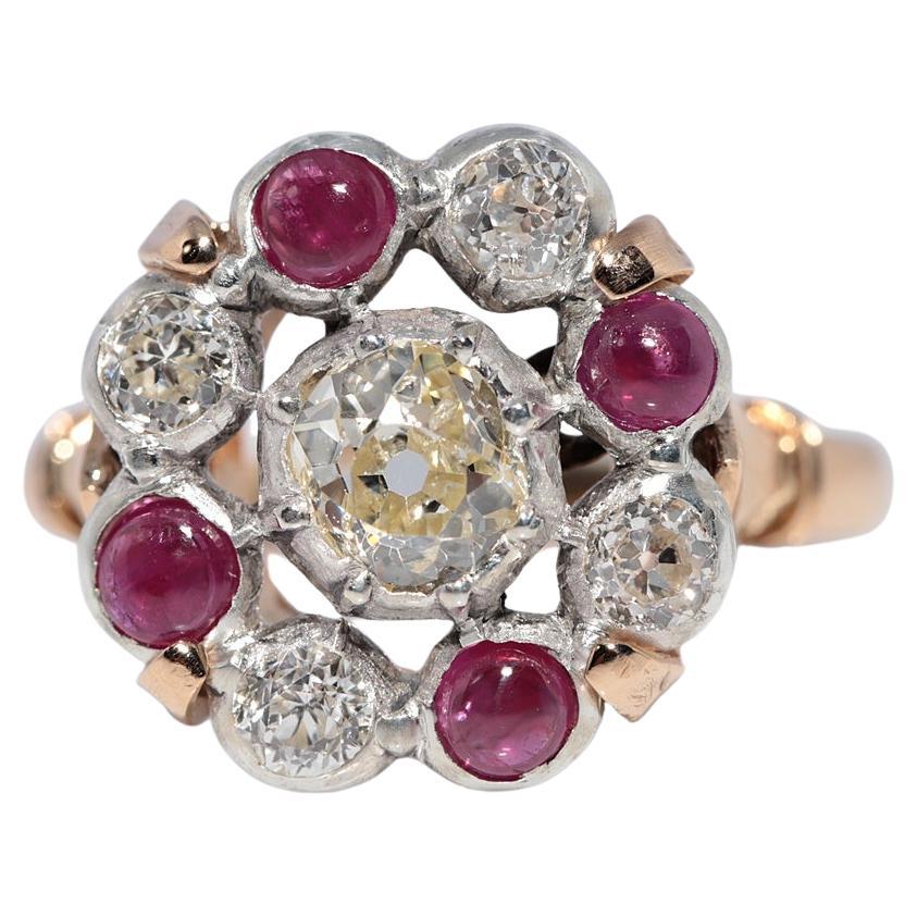 Antique Circa 1900s 18k Gold Top Silver Natural Old Cut Diamond And Ruby Ring For Sale