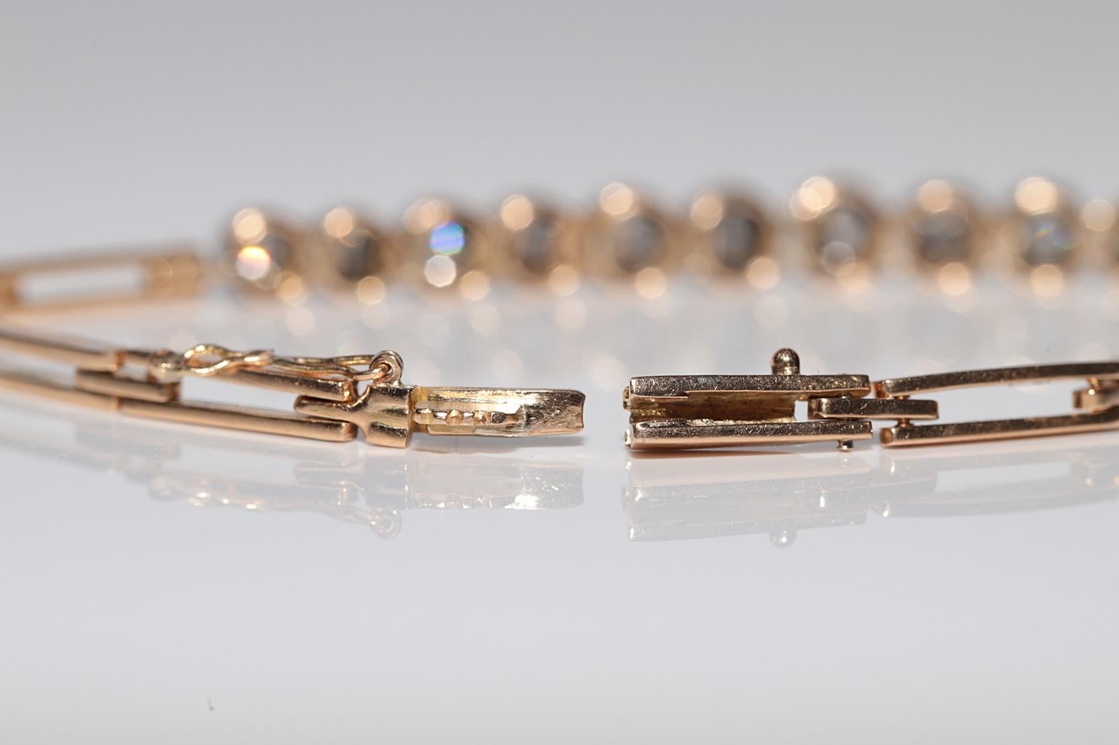Antique Circa 1900s 18k Gold Top Silver Natural Old Cut Diamond Tennis Bracelet For Sale 6