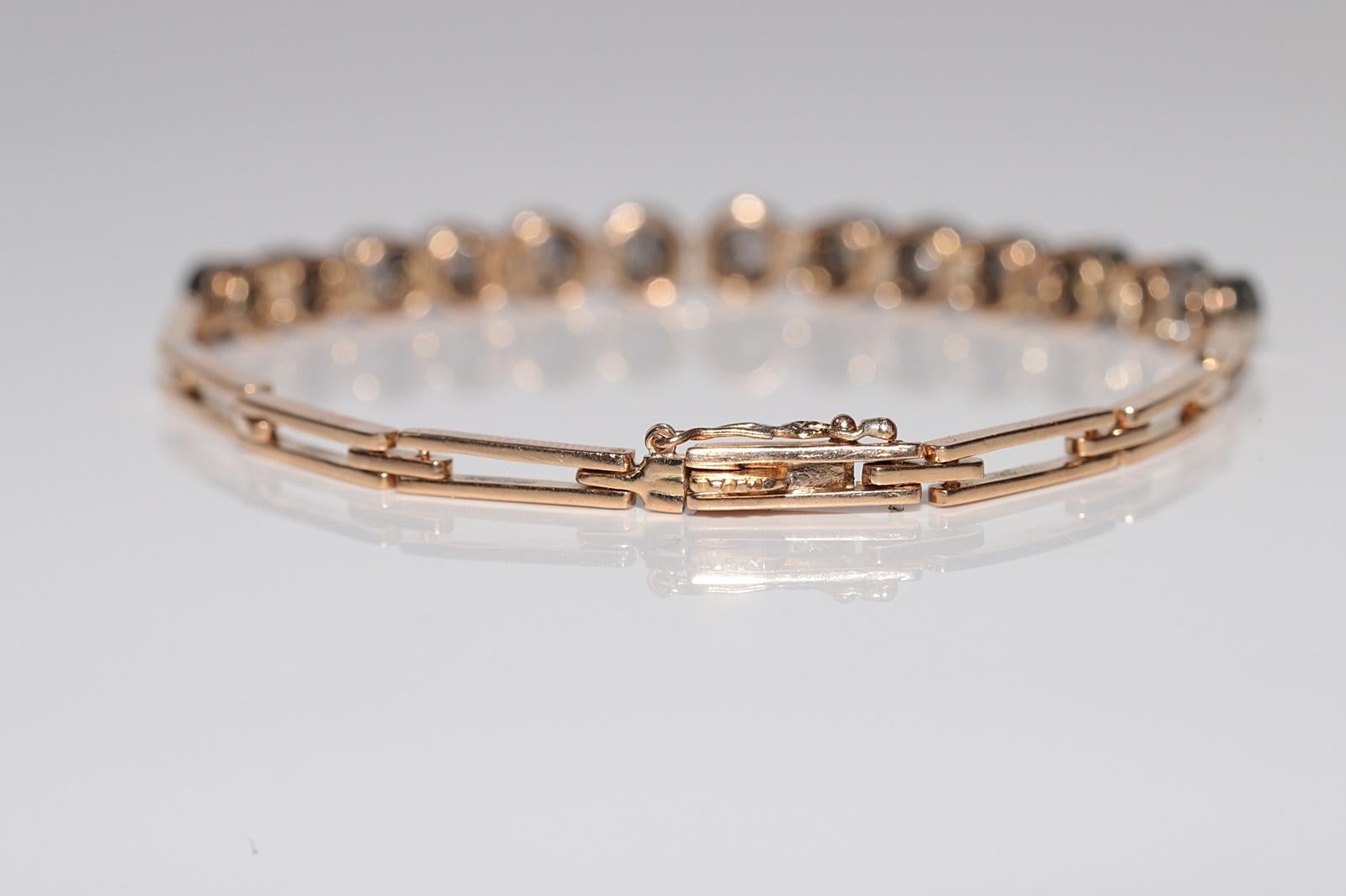 Antikes Tennisarmband, um 1900er Jahre, 18 Karat Gold Top Silber natürlicher Diamant im Altschliff im Angebot 5