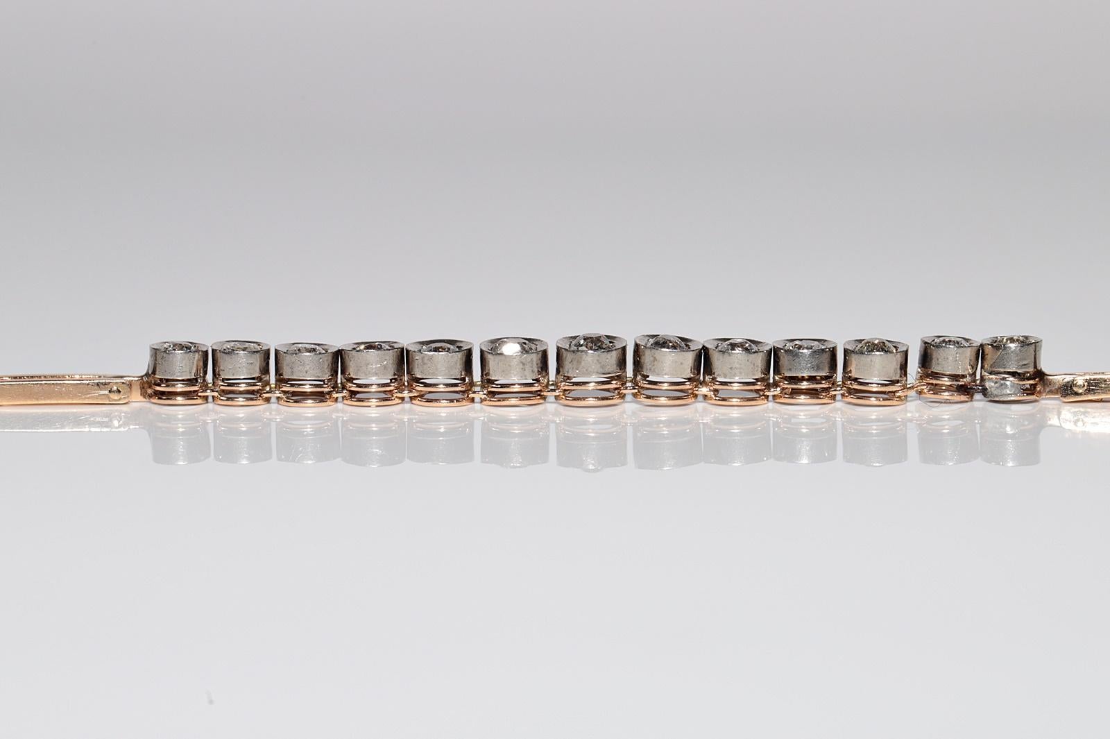 Antique Circa 1900s 18k Gold Top Silver Natural Old Cut Diamond Tennis Bracelet For Sale 7