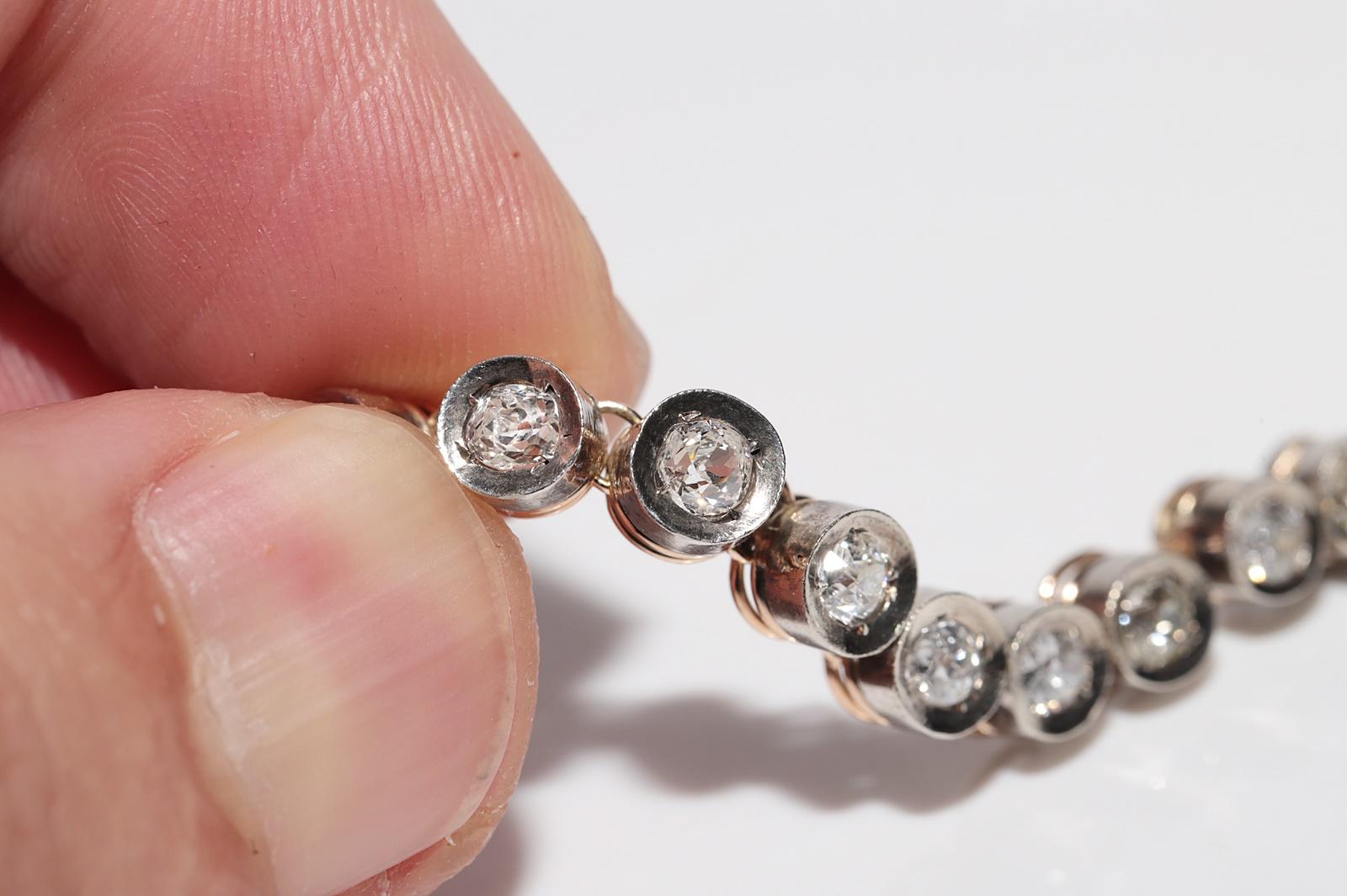 Antikes Tennisarmband, um 1900er Jahre, 18 Karat Gold Top Silber natürlicher Diamant im Altschliff im Angebot 8