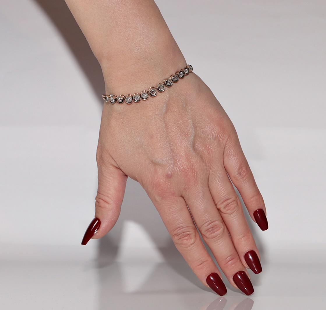 Antikes Tennisarmband, um 1900er Jahre, 18 Karat Gold Top Silber natürlicher Diamant im Altschliff im Angebot 9