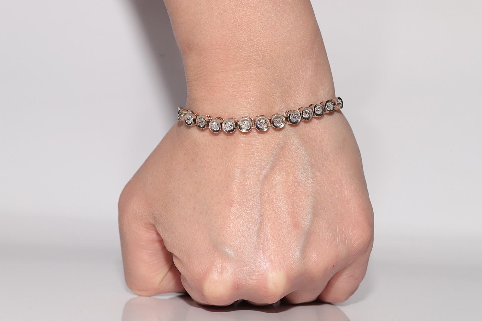 Antikes Tennisarmband, um 1900er Jahre, 18 Karat Gold Top Silber natürlicher Diamant im Altschliff im Angebot 10