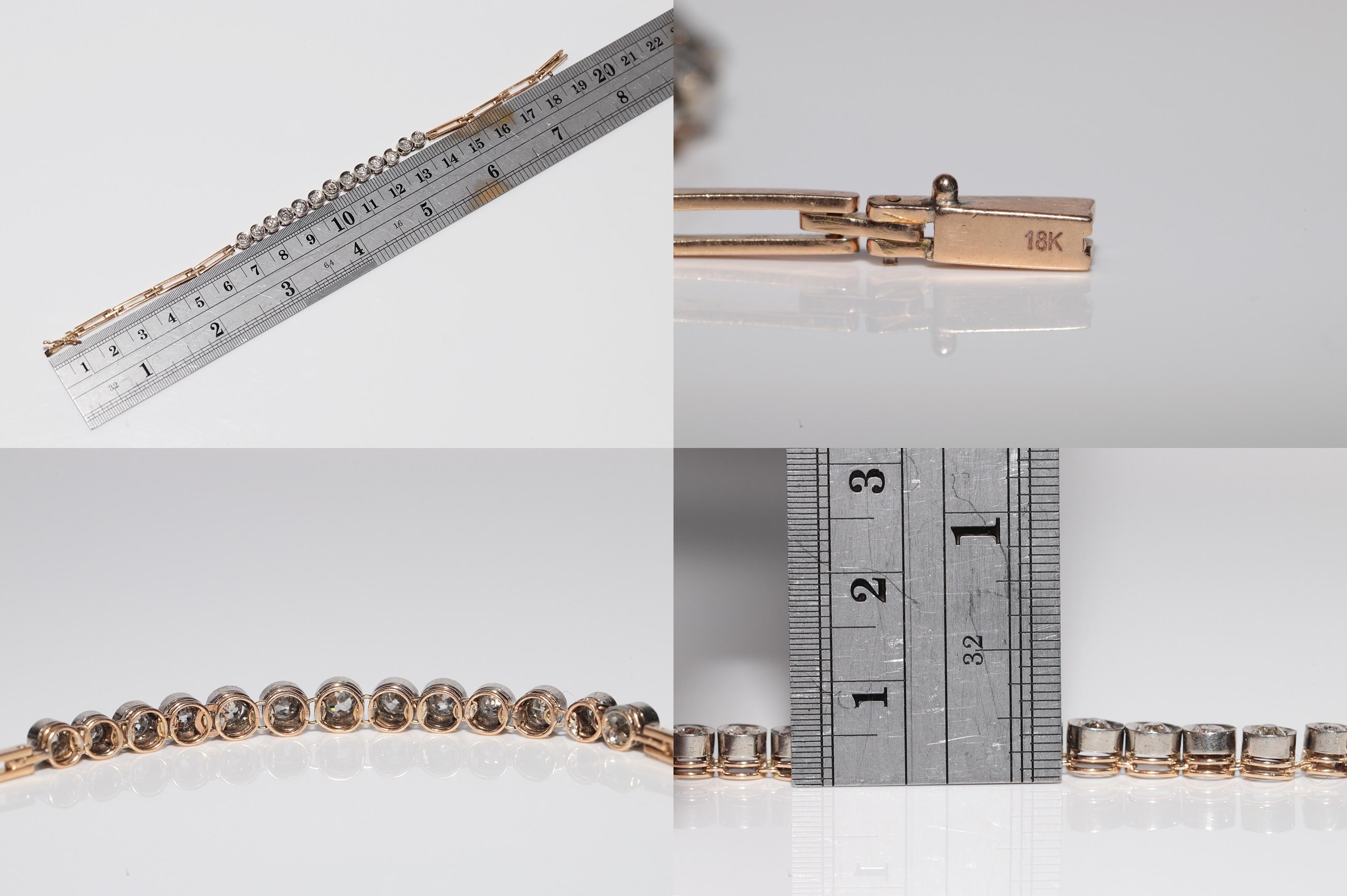 Antikes Tennisarmband, um 1900er Jahre, 18 Karat Gold Top Silber natürlicher Diamant im Altschliff im Angebot 13