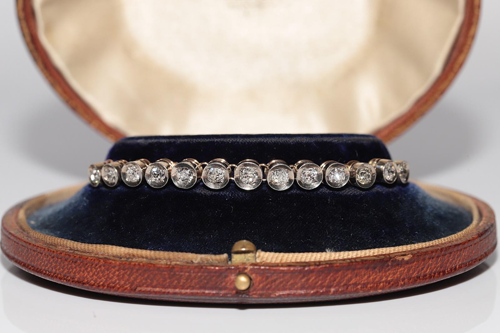 Victorian Antique Circa 1900s 18k Gold Top Silver Natural Old Cut Diamond Tennis Bracelet For Sale
