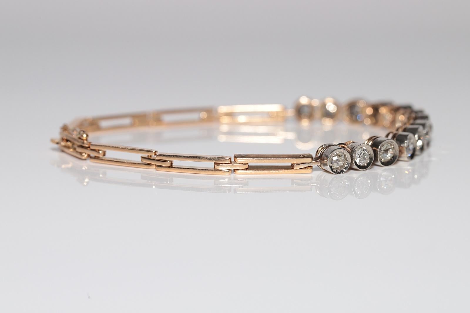 Antique Circa 1900s 18k Gold Top Silver Natural Old Cut Diamond Tennis Bracelet For Sale 4