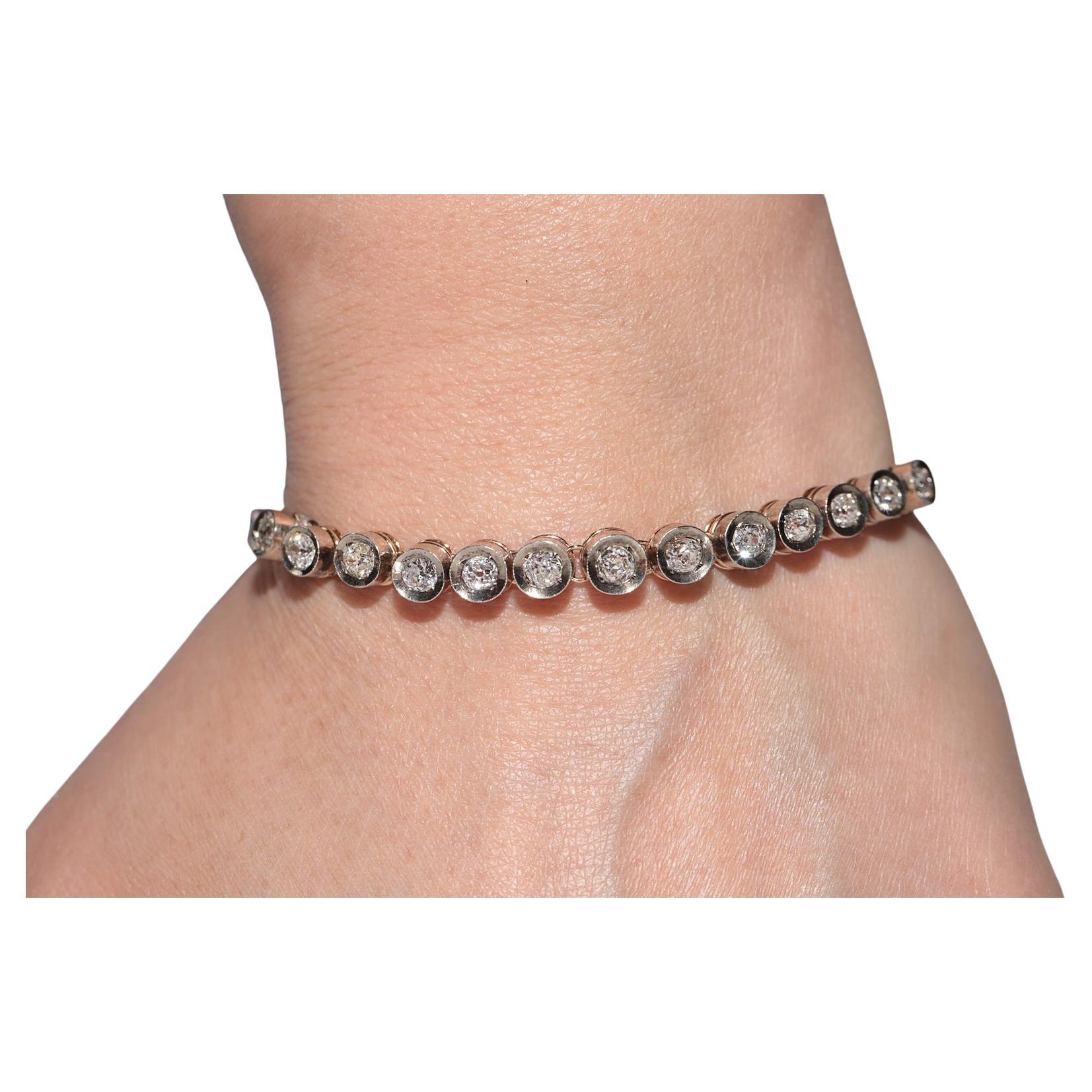 Antikes Tennisarmband, um 1900er Jahre, 18 Karat Gold Top Silber natürlicher Diamant im Altschliff im Angebot