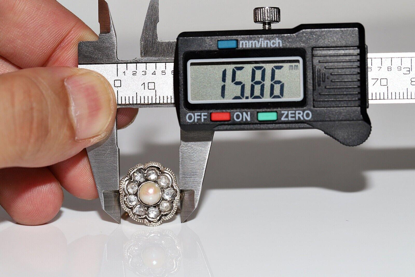 Bague ancienne datant des années 1900, or 18 carats, argent, diamants naturels taille rose et perle en vente 5