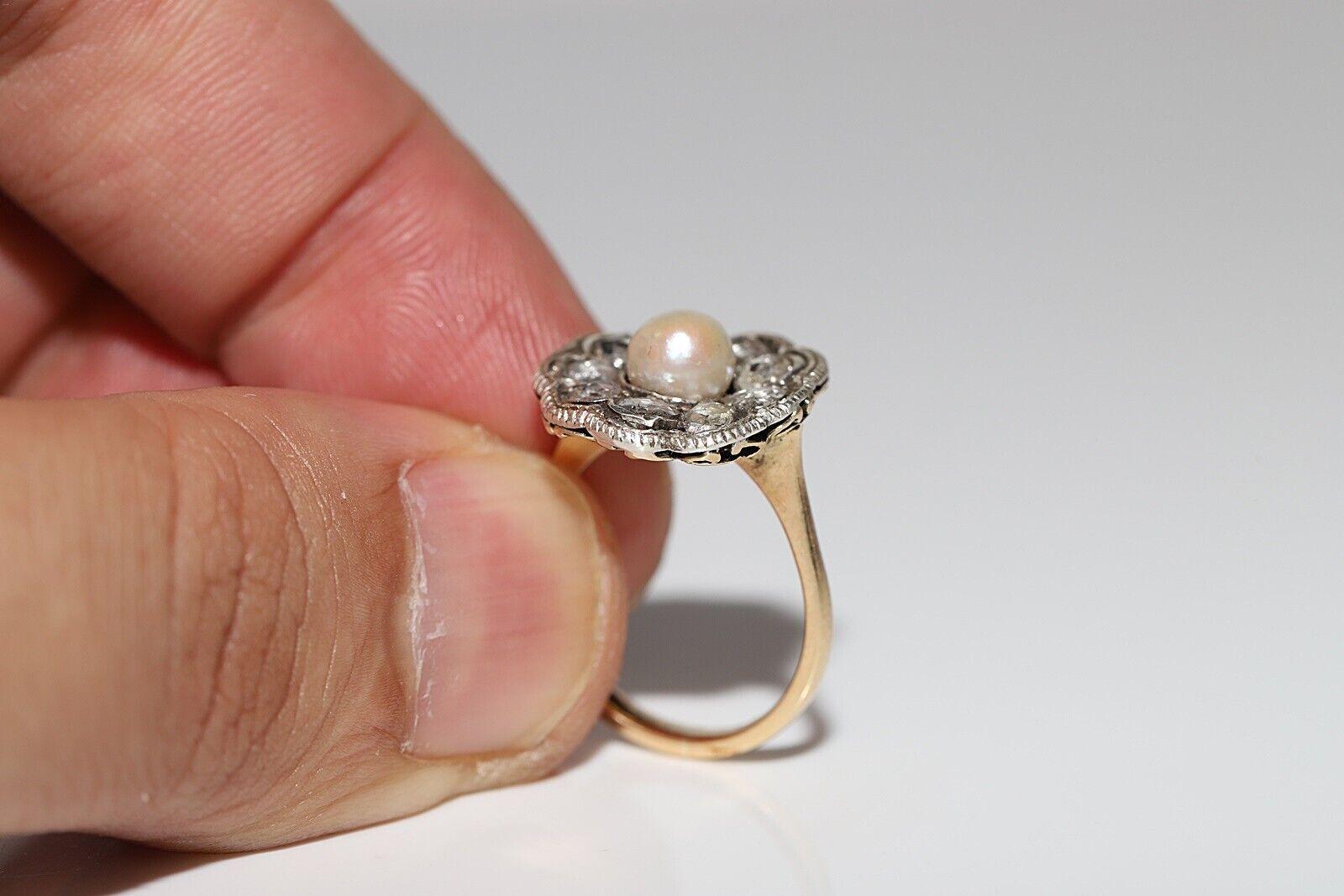Bague ancienne datant des années 1900, or 18 carats, argent, diamants naturels taille rose et perle en vente 1