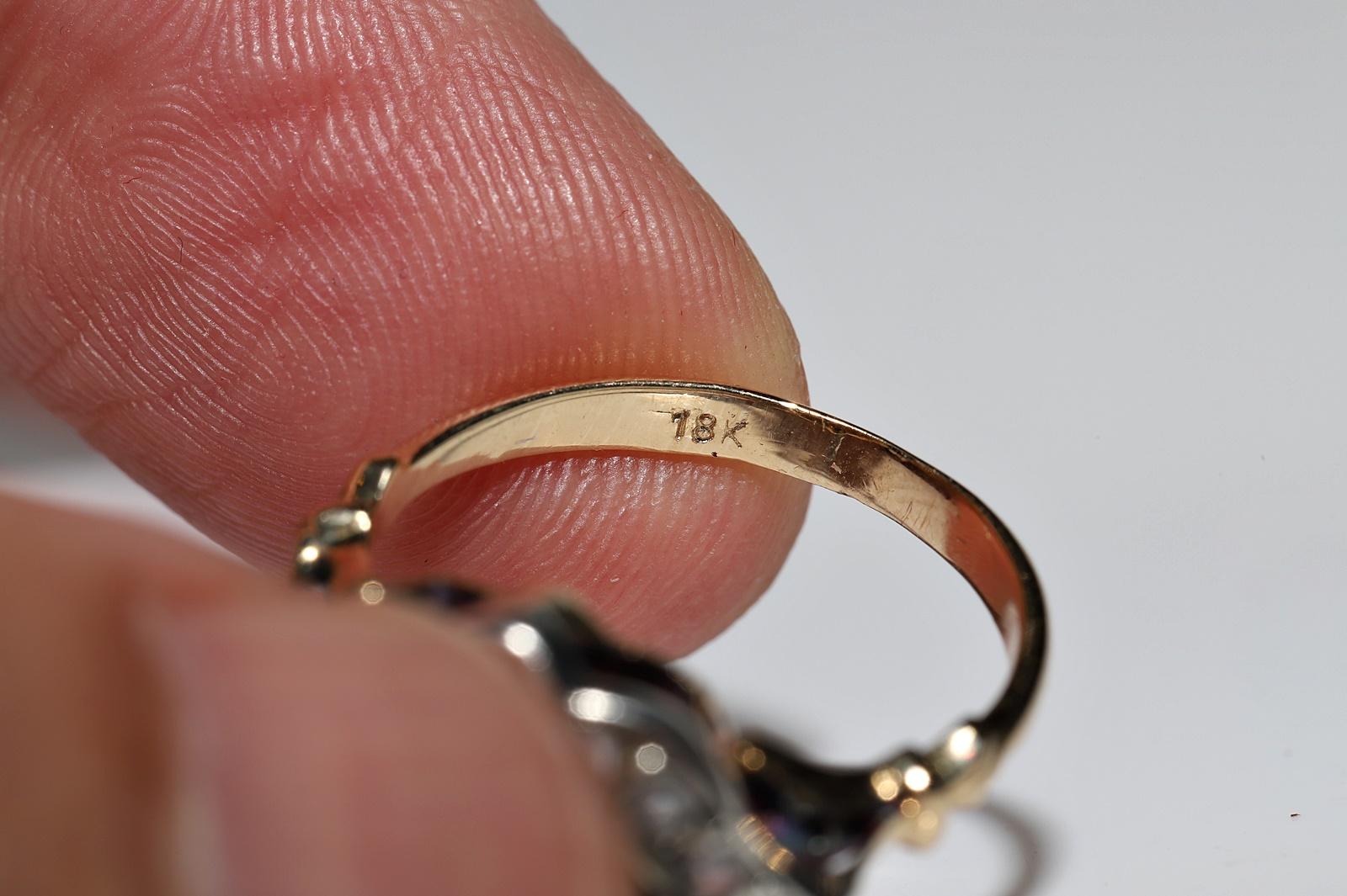 Antike CIRCA 1900s 18k Gold Top Silver Natural Rose Cut Diamant und Rubin Ring  im Angebot 5