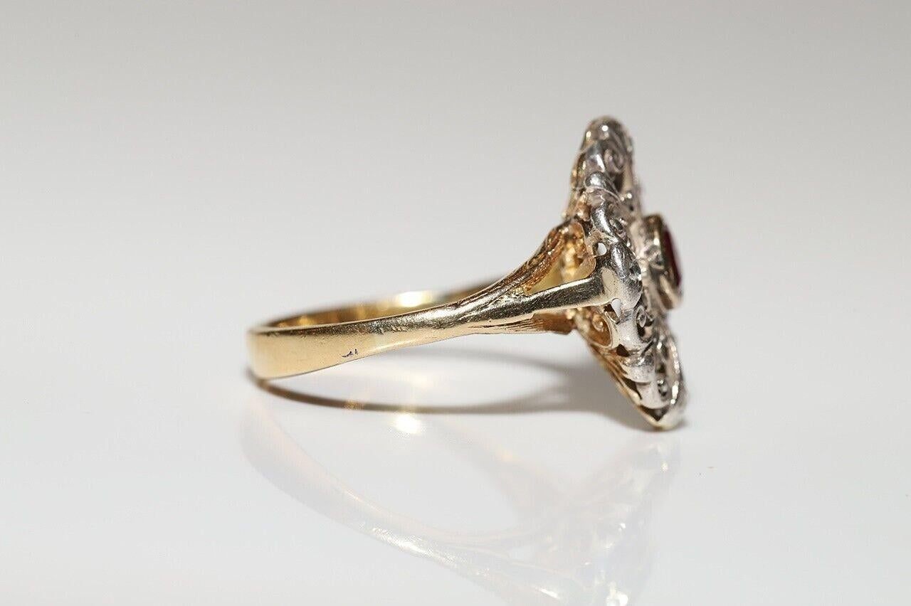 Antike CIRCA 1900s 18k Gold Top Silver Natural Rose Cut Diamant und Rubin Ring im Angebot 5