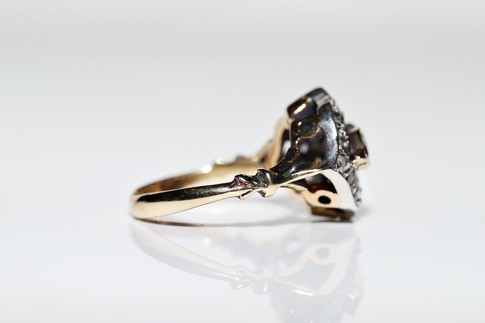 Antike CIRCA 1900s 18k Gold Top Silver Natural Rose Cut Diamant und Rubin Ring  im Angebot 1