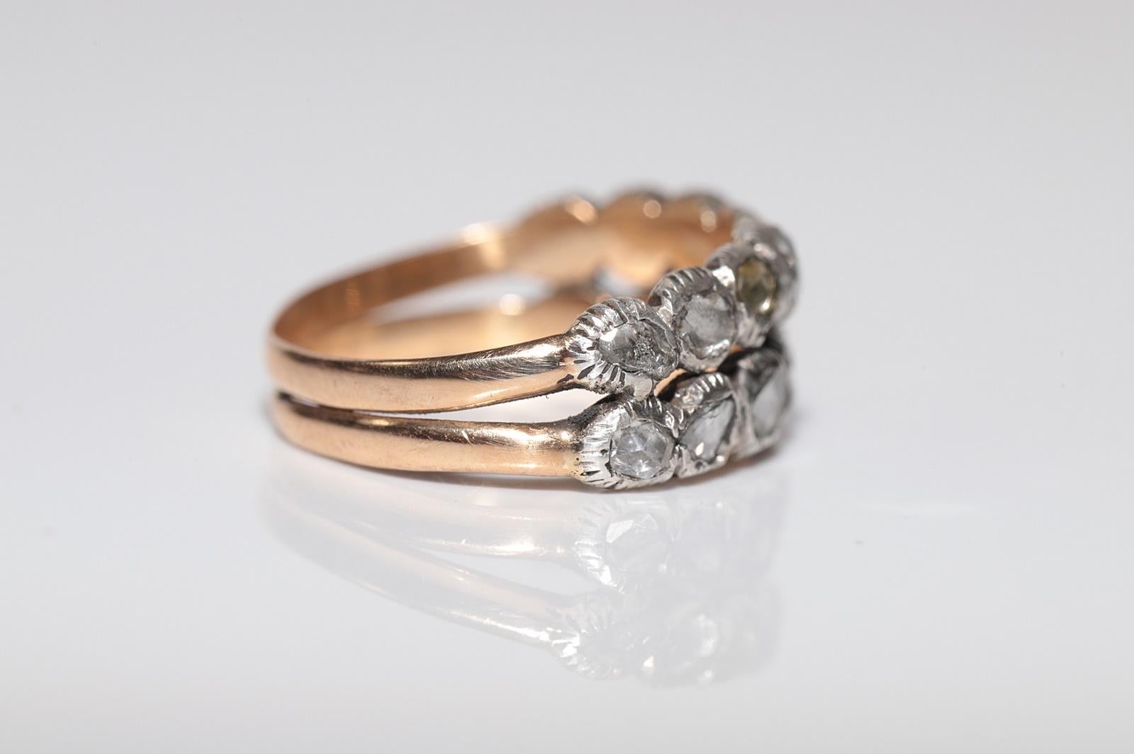 Antiker Ring, um 1900er Jahre, 18 Karat Gold Top Silber natürlicher Diamant im Rosenschliff im Angebot 5