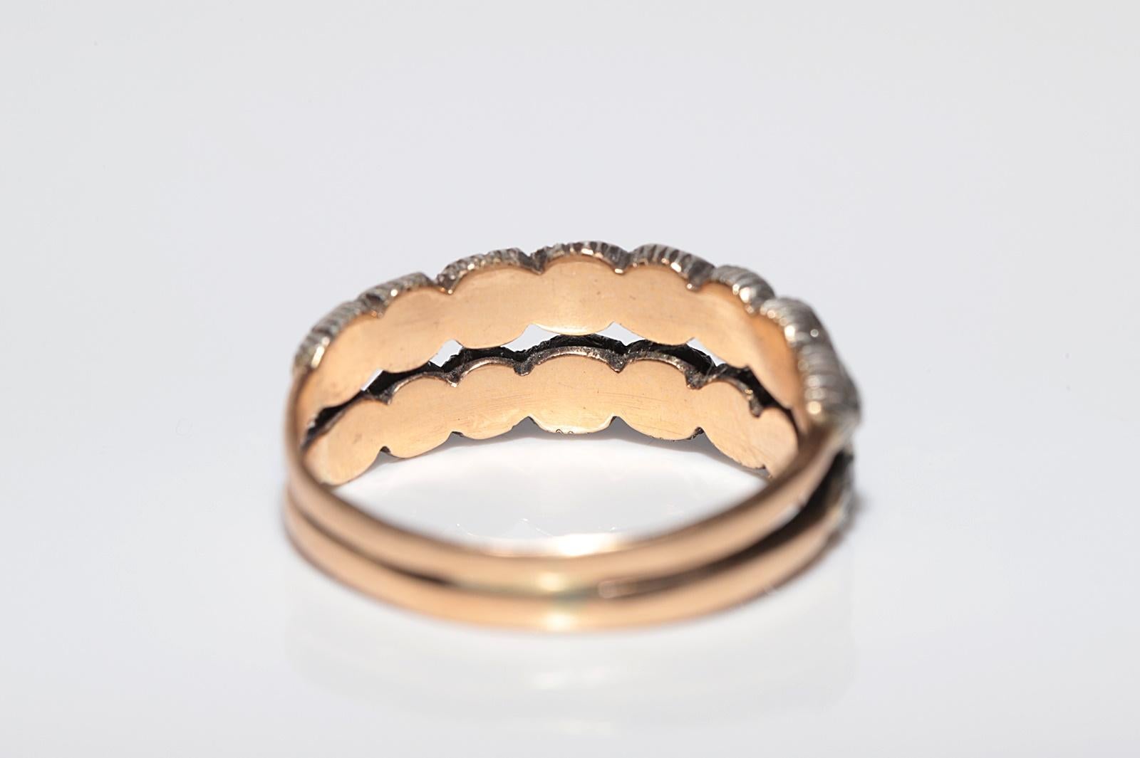 Antiker Ring, um 1900er Jahre, 18 Karat Gold Top Silber natürlicher Diamant im Rosenschliff im Angebot 7