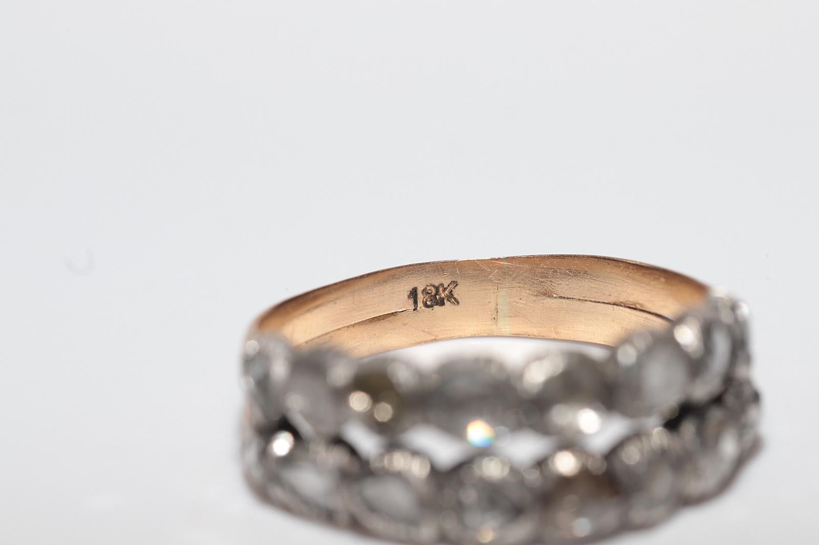 Antiker Ring, um 1900er Jahre, 18 Karat Gold Top Silber natürlicher Diamant im Rosenschliff im Angebot 9