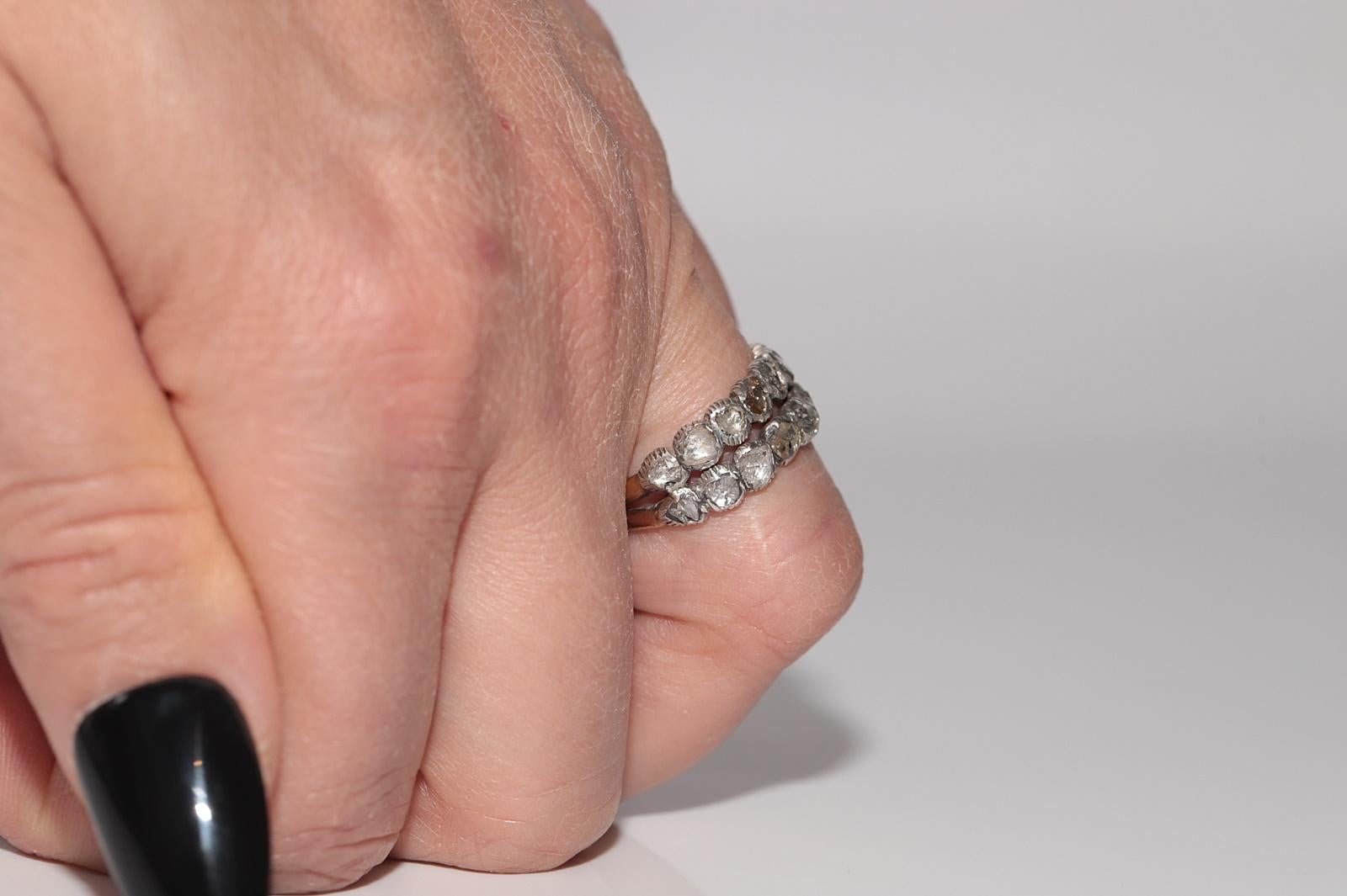 Antiker Ring, um 1900er Jahre, 18 Karat Gold Top Silber natürlicher Diamant im Rosenschliff Damen im Angebot